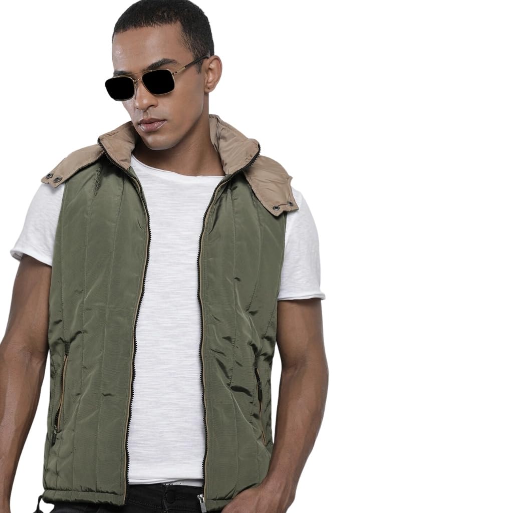 Men's Polyester Standard Slim Fit Placement Embroidery Puffer Jackets-image-49