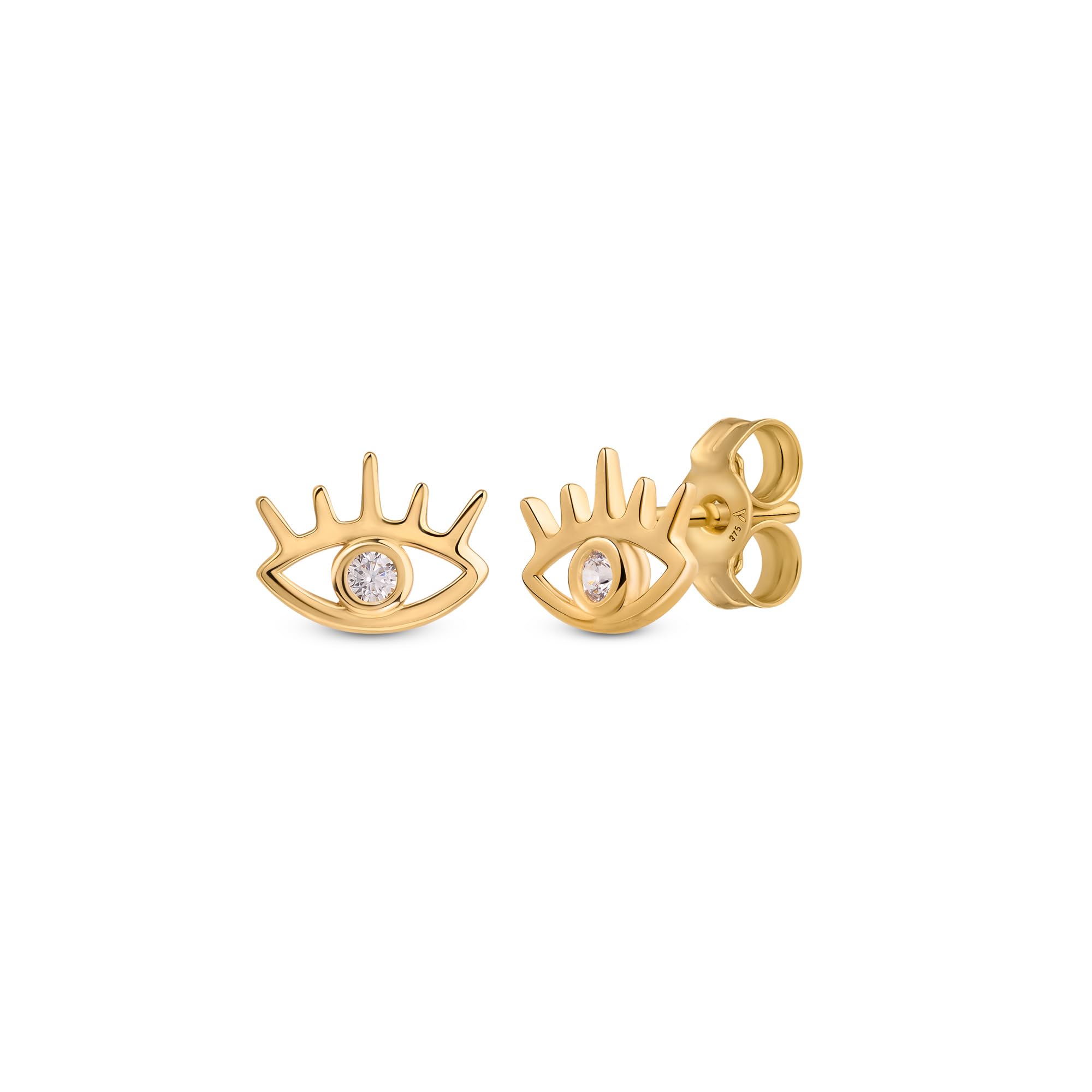 Amberta Pendientes de la Suerte con Circonitas para Mujer en Oro Italiano de 9 Quilates