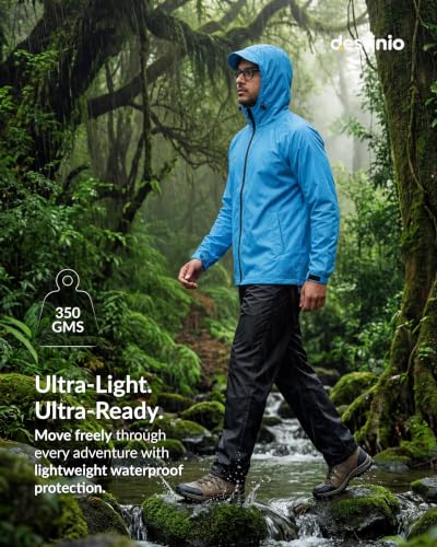 Image of Destinio Rain Coat for Men Waterproof with Hood, Thick Polyester, Leak Proof, Premium Zipper, Raincoat for Bike Riding, Double Layer Rain Suit for Riders, Rainwear Set