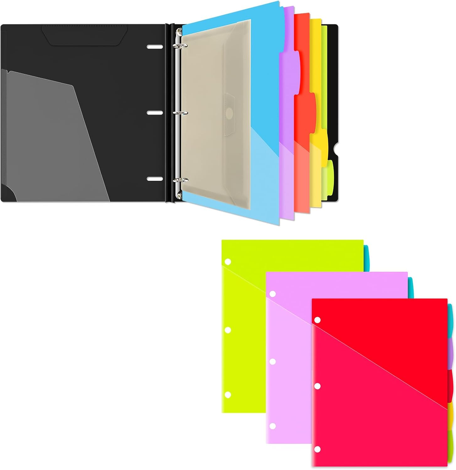 Telescoping Project Organizer Binder + 15 PCS 5-Tab 2 Pockets Binder Dividers