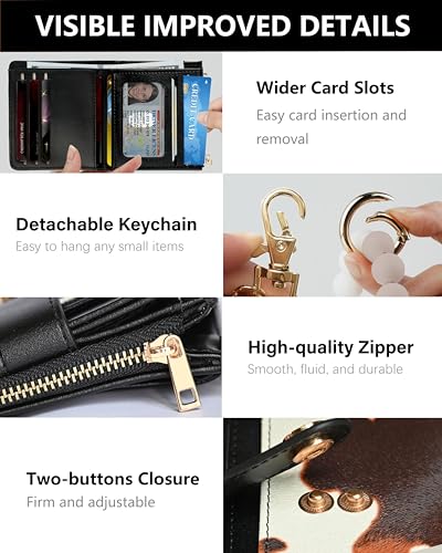 Image of Small Wristlet Wallets for Women Keychain Wristlet Wallet RFID Blocking Key Chain Wallet With Zipper Coin Pocket,2 Id Window (Cow)