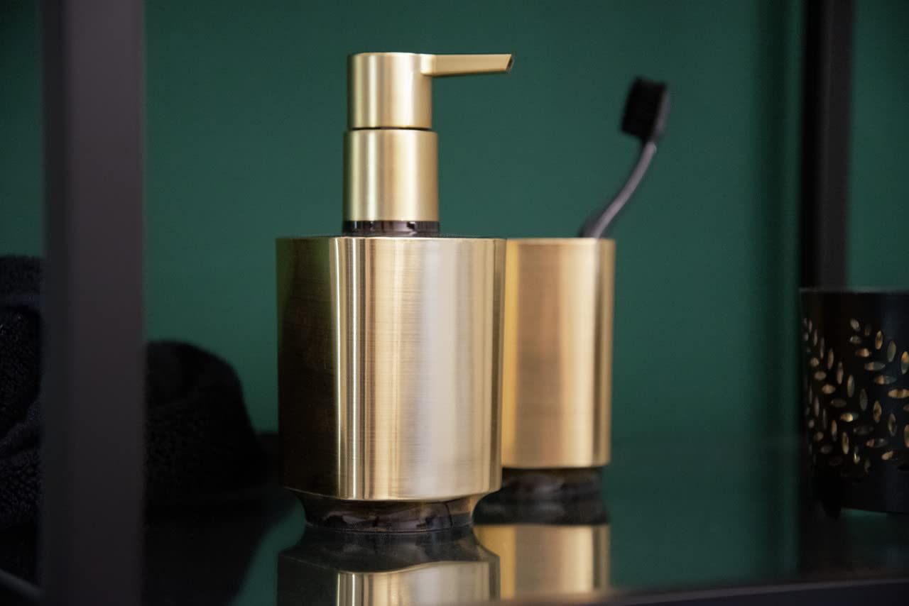 Wenko Kubek do mycia zębów Auron Gold, uchwyt na szczoteczkę do zębów i pastę do zębów, tworzywo sztuczne, 7 x 10 x 7 cm