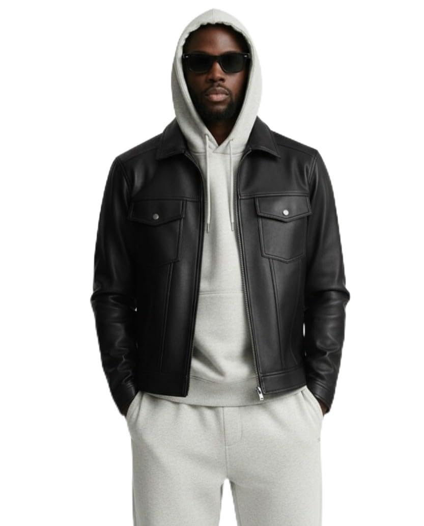 Classic Faux Leather Jacket for Men in Black is a timeless wardrobe essential designed for style and comfort.-picture-45