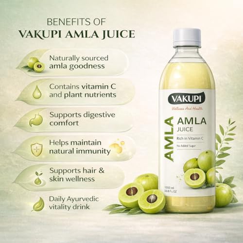 Image of Vakupi Amla Juice 1L | Cold-Pressed Ayurvedic Amla Juice | Natural Vitamin C Source | Supports Hair & Skin Wellness, Daily Detox & Vitality | No Added Sugar | Herbal Immunity & Wellness Drink.