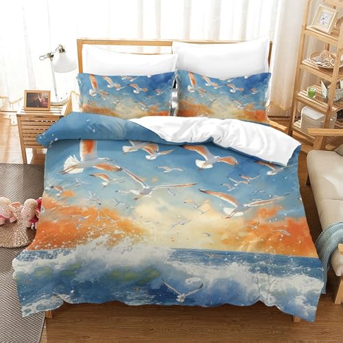 Parure de lit mouette 3D King 220x240 avec housse de couette et taies - 2