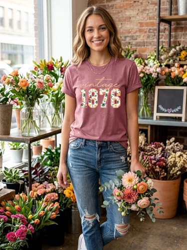 Image of 50th Birthday Gift for Women Vintage 1975 T Shirts Retro Graphic Birthday Shirt Casual Letter Print Short Sleeve Tee Tops