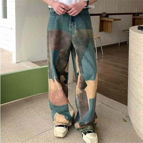 Men Patchwork Distressed Baggy Jeans Pants Clothes Wide Leg Denim Trousers2
