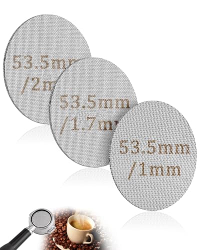 FUGLUS Pantalla de Disco Cafe 51 mm 3 Piezas, Colador Espresso para portafiltros de acero inoxidable, reutilizable, 1mm/1,7 mm/2mm de grosor, 150 μm, portafiltros de café (53.5mm)