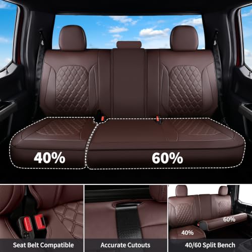 Image of Huidasource Tacoma Coffee Seat Covers, Front and Rear FullSet Leather Truck Seat Cushion Cover Custom Fit for Toyota Tacoma 2024-2026 Crew Cab SR, SR5, Limited, TRD Sport /Off-Road,Trailhunter