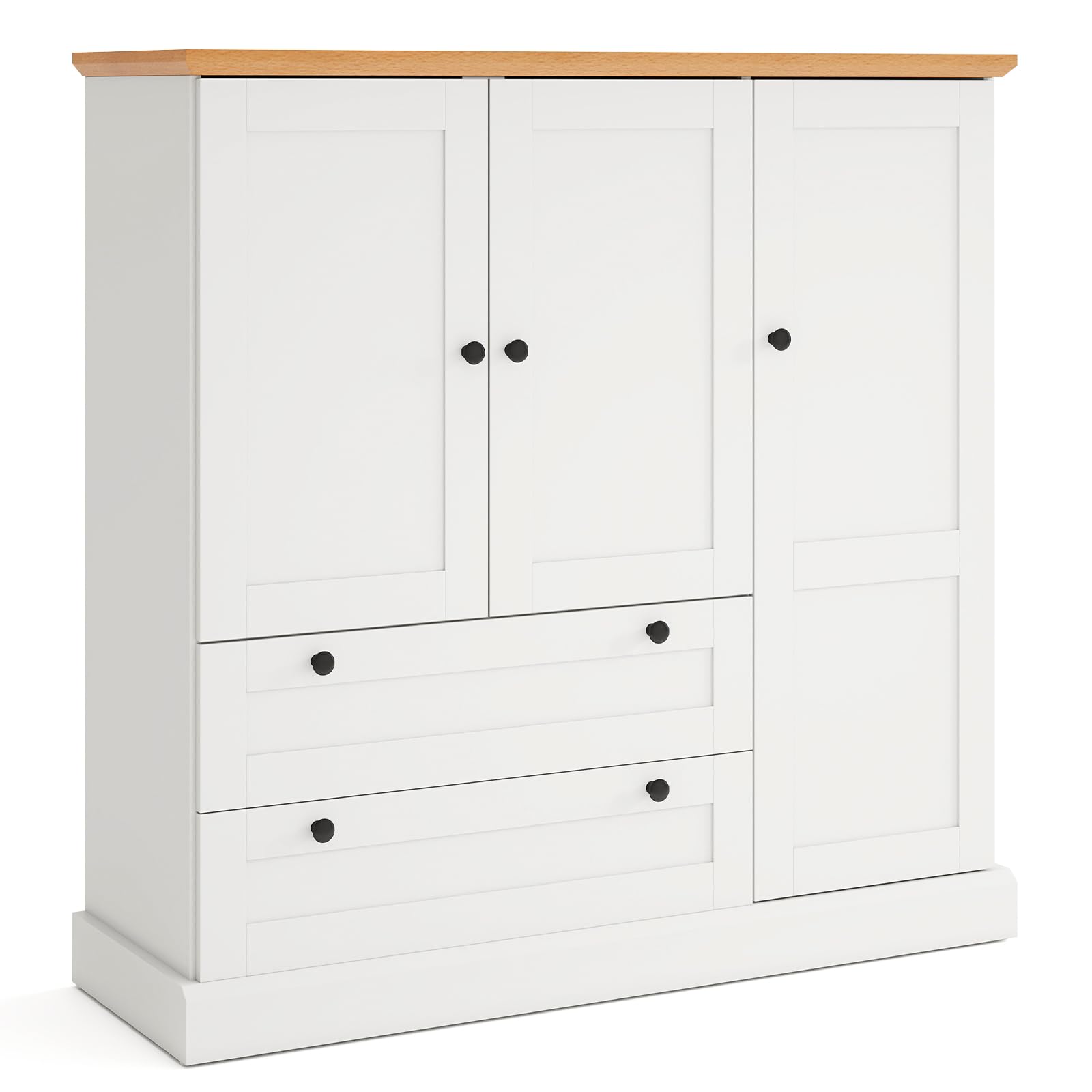 TANGZON Buffet Sideboard, 120 x 40 x 120cm Storage Cabinet with 3 Doors, Removable Shelf & 2 Drawers, Freestanding Wooden Kitchen Cupboard Organiser for Dining Living Room Hallway, White