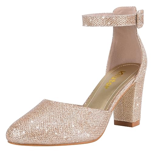 Closed Toe Heels for Women - Black Nude White Silver Gold Round Toe Chunky Wedding Block Women Pumps Shoes, 3 Inch