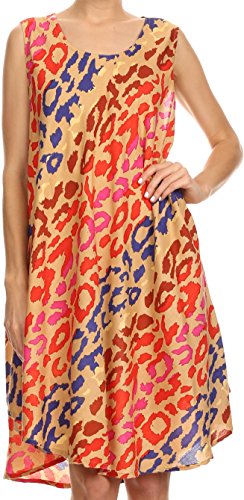 Sakkas Spal Mid Length Scoop Neck Tank Top Printed Batik Caftan Dress/Cover Up