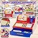 Wee Wonders Wooden Cash Register for Kids with Real Calculator, Rechargeable Cash Register Toy with Scanner/Play Money/Food/Credit Card/Menu, Pretend Play Toys Gifts for Boys Girls Ages 3-8, Blue