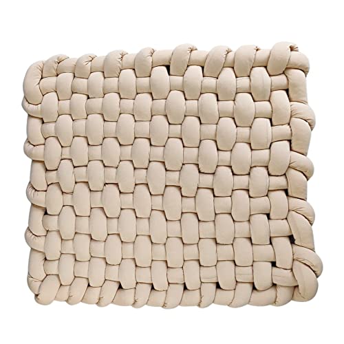 Image of Wonder Space Knotted Braided Plush Mat, Baby Infant Newborn Sleeping Tummy Time Playing Nursery Rug Knot Floor Cushion, Handmade Pure Soft Fabric, Fashion Cute Toddler Children Room Decor, Beige