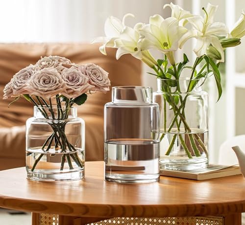 YHOMBES ガラス 花瓶 大 おしゃれ フラワーベース 大きめ 透明 花器 水栽培 生け花 造花 おしゃれ シンプル インテリア 花瓶 オシャレ(グレー 大 (高さ:23cm))