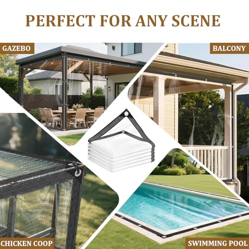 Image of Clear Tarp 3x6ft with Grommets Thickened 14Mil Clear Tarps Heavy Duty Waterproof Tear Resistant PVC Vinyl Reinforced Edges for Small Patio Porch and Outdoor Greenhouse Plant Cover