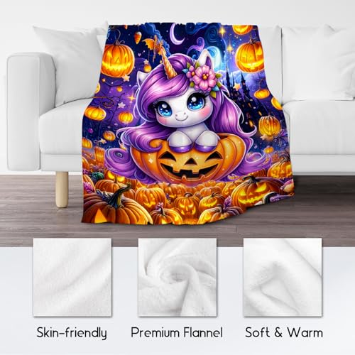 Halloween Blanket, Unicorn Blanket for Girls, Gifts for Kids, Cute Flannel Throw for Teens, 50"x60"