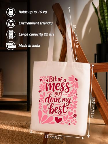 Image of DOODLE Premium Canvas Tote Bag for Women with Zip and Inner Pocket for Shopping, Office, Travel and Daily Use
