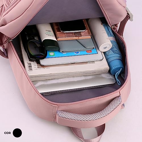 Mochila De Costas Bolsa Fofa Feminina Impermeável Escolar Kawaii Para Notebook Preta Linda