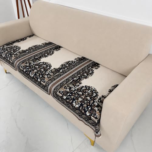 Image of Homerz Premium 'Maharaja Paradise Series' Sofa Cover | Net Fabric Sofa Cover | Washable, Anti-Dust Backed & Wrinkle Resistant Cover (Beige Empress, 3 Seater, Only Seat Cover)