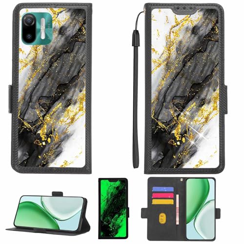 Aroepurt Case Compatible for Ulefone Note 6p Phone Case Flip Cover [with Tempered Glass Screen Protector][RFID Blocking][Gold Glitter+Luminous] LPT-HDL