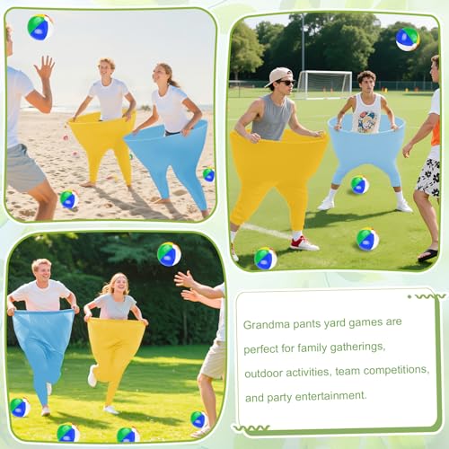 Image of ROMANKAS Granny Pants Yard Game with 8 Bouncy Balls and 1 Air Pump (Random Colors) 2 Pack Mix Colors Baby Blue Granny Pants Outdoor Games for Adults and Family Gold Granny Pants Game Large