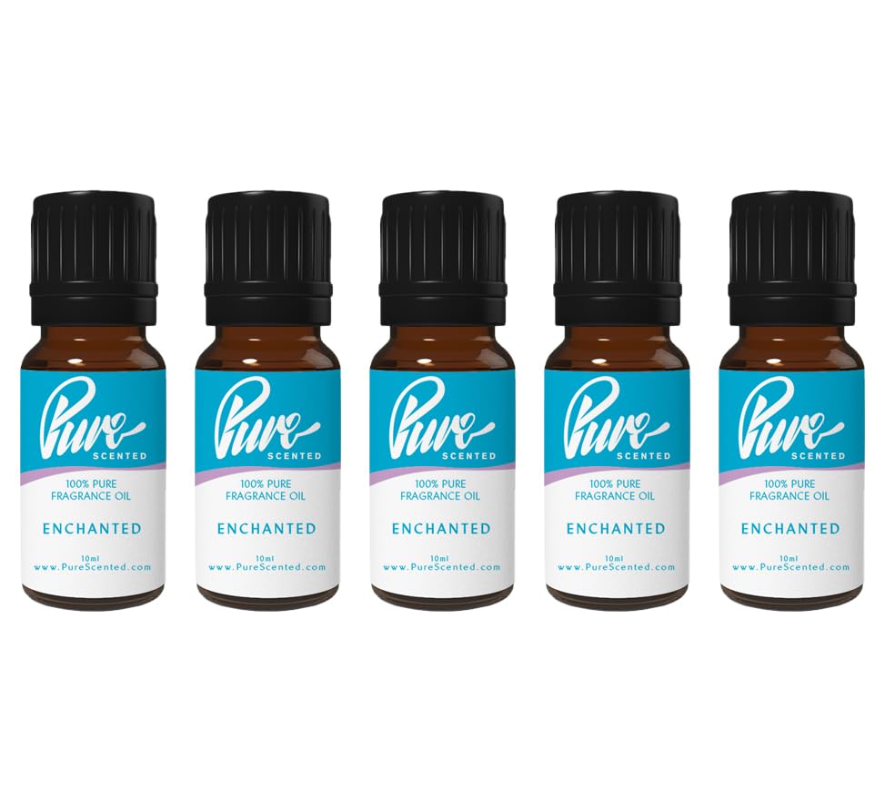 Pure Scented 50ml Fragrance Oils - 5 x 10ml Suitable for Candles, Soaps, Slime, Diffusers, Cosmetics, Wax Melts, Designer (5 x 10ml, Enchanted)