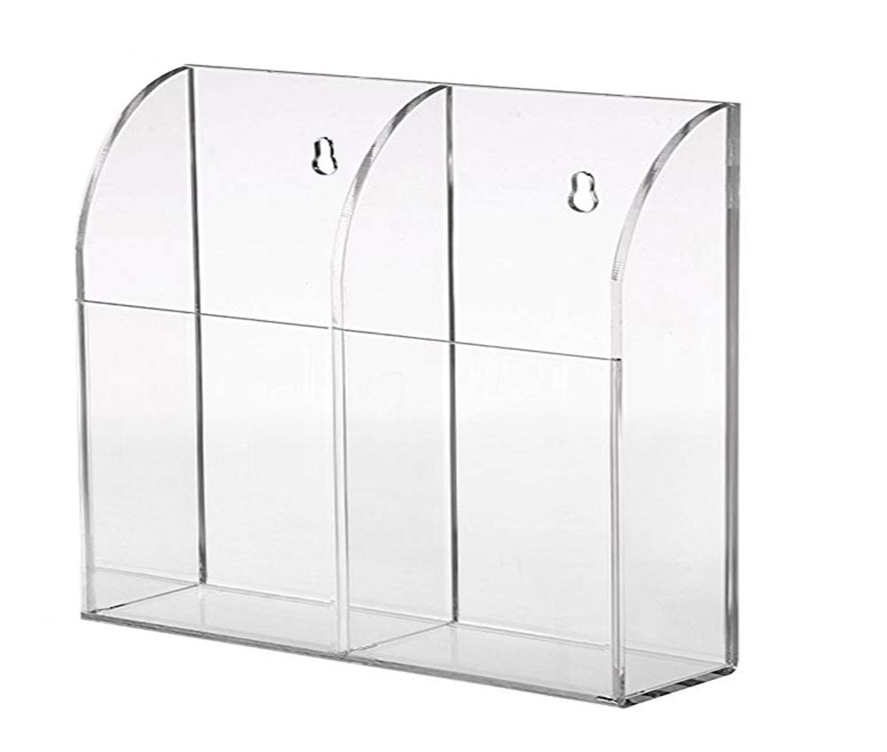 joyjorya140x140mm Clear Acrylic Remote Control Holder Wall Mount Media Organizer Storage Box Mobile Phone Holder (Two Compartment)