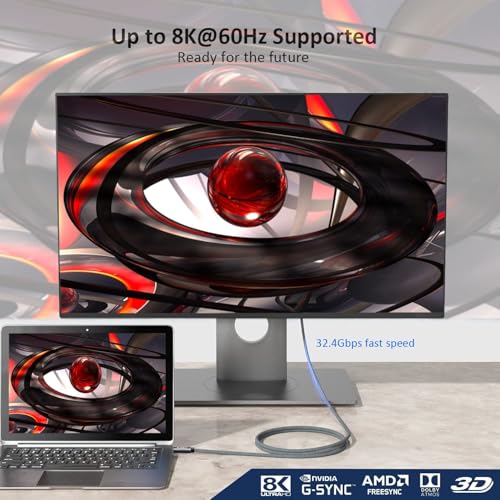 Image of USB-C to DisplayPort 2M Cable 8K@60Hz, 4K@144Hz Ultra HD | Thunderbolt 3 Type-C to DP Cable with HDR & DSC Support | Compatible with Mac-Book, I-Pad, Surface, Laptop to Monitor /TV /Projector