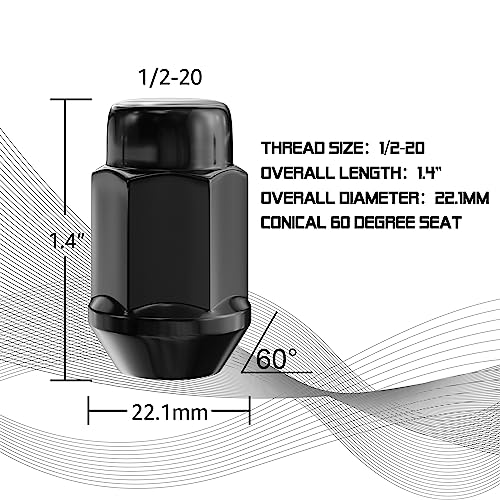 Image of 20PCS 1.4 inch 1 /2-20 Closed End Bulge Acorn Black Lug Nuts - Cone Seat - 19mm Hex Lug Nut for Bronco Mustang Cherokee Liberty Ranger Exlporer YJ TJ KJ KK ZJ WJ WK XK MJ XJ Aftermarket Wheels | 1 /2-20, Cone Seat, 19mm Hex, For Bronco Mustang Cherokee Liberty Ranger Explorer YJ TJ KJ KK ZJ WJ WK XK MJ XJ