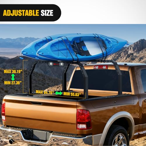 Image of Nilight Adjustable 27-30 inch High Truck Ladder Bed Rack Compatible with Tacoma /Tundra /Ram 1500 / Silverado /Sierra 1500 / F150 / Gladiator JT /Titan /Frontier /Colorado /Canyon /Ranger with 2 LED Lights