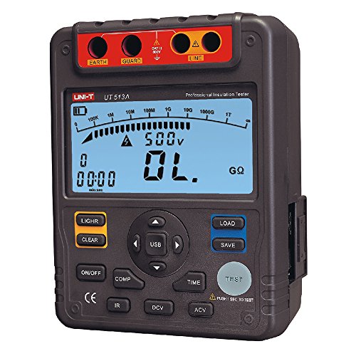 UNI-T UT513A 5Kv Insulation Tester 1000GOhm (1TOhm) Digital Tester With DAR/PI, Data Storage, Comparision, USB Interface, Timer with Calibration Certificate
