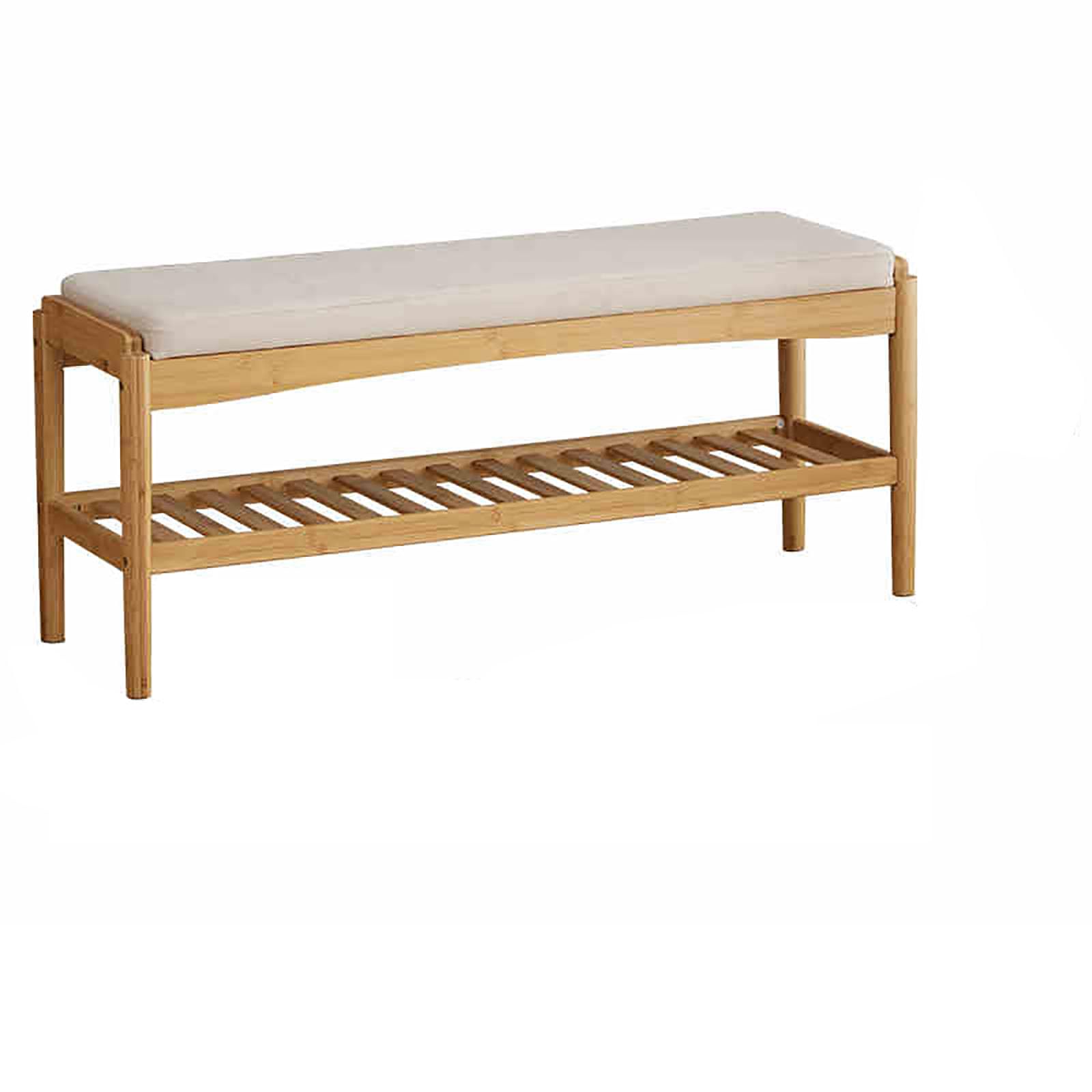 GDMDPTE Bamboo Shoe Bench with Cushion 2-Tier Entryway nizer Stylish Storage Rack for Hallway Living Room & Bedroom Yellow (100x34x42cm / 39x11x17inch)