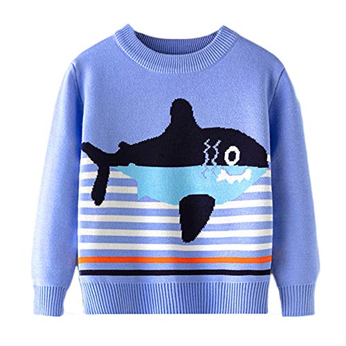 Toddler Boy Girl Sweater Knite Pullover Cute Cartoon Fish Blue Sweatshirts Tops