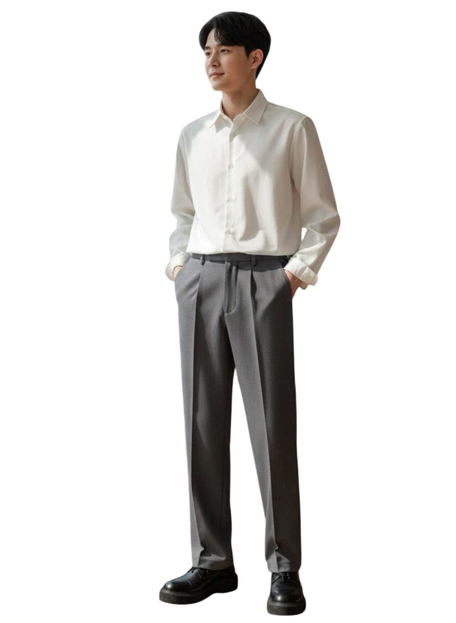 Men’s Korean Style Loose Fit Trousers | High Waist Pleated Casual Pants | Straight Leg Smart Formal & Streetwear Bottom Wear for Men-picture-51