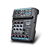 Minimezclador de audio M4 - Consola para DJ con tarjeta de sonido, USB, alimentación fantasma de 48 V, para grabación con ordenador, cantar, retransmisiones y fiestas