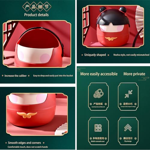 Papelera de Escritorio con Tapa, Plástico Rojo 4L miniatura 3