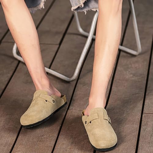 Image of ZUSERIS Suede Clogs for Women Men Wide Width Leather Mules | Soft Cork Footbed,Arch Support,Comfort Potato Shoes