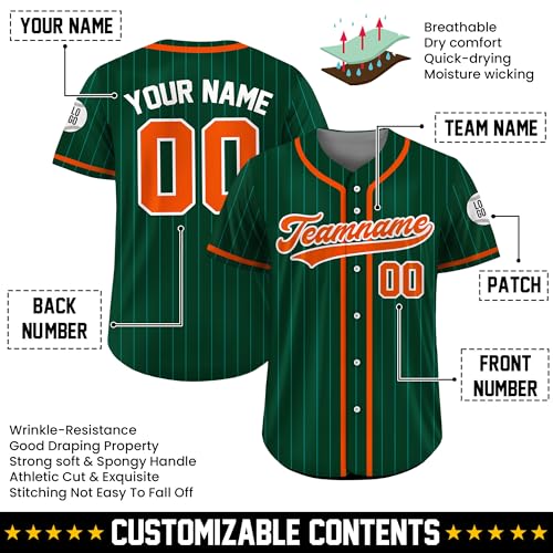 Custom Baseball Jersey, Personalized Sportswear Jerseys with Team Name Logo, Classic Sports Style for Men Women Boys, Green Orange Classic Pinstripe Jersey miniatura 2