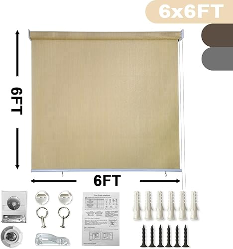 Miniatura 2 de MEANCHEN Persiana enrollable para exteriores, para patio, terraza, porche, balcón, patio trasero (6 x 6 pies, beige)