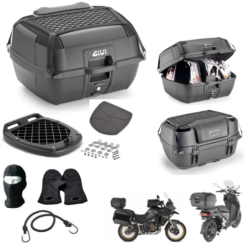 Compatible con Yamaha FZ6 Fazer S2 600 Baúl B45B + Maleta Monolock 45 l todo negro baúl con red elástica + respaldo + alfombrilla + placa + kit de montaje