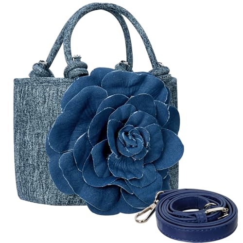 Bolso tipo clutch de mezclilla con diseño floral para mujer miniatura 1