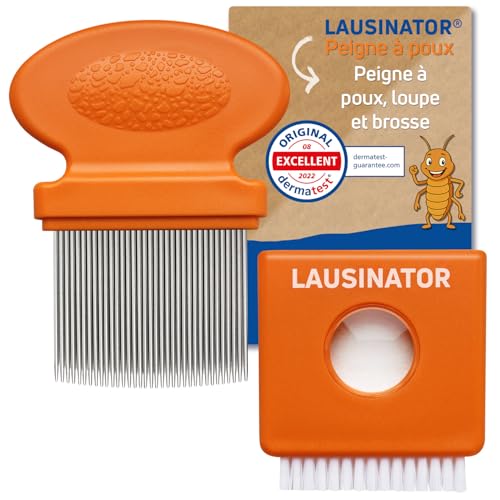 Peigne anti-poux et lentes 3-en-1 en métal pour humains, peigne à lentes extra fin avec loupe. Enfants et adultes. Anti-pellicules. Peigne à puces