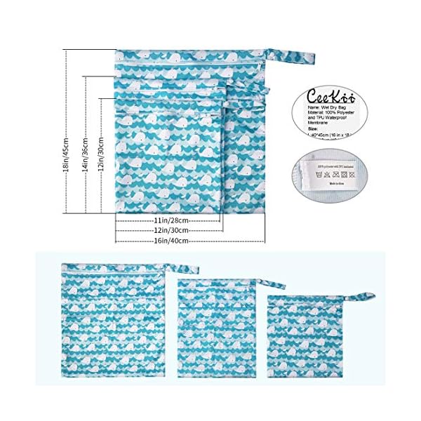 CeeKii Wet Dry Cloth Windeltaschen 3er Pack Waschbare Reisetaschen, wasserdichte Wet Bag, Baby Reusable Beach Pool Gym Bag mit Reißverschlusstasche und Druckknopfgriff – Bild 5