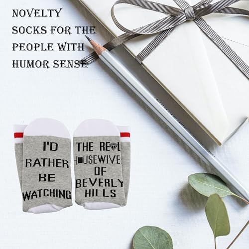 Image of GJTIM 2 Pairs RHOBH Inspired Gift I'd Rather Be Watching RHOBH TV Show Socks Gift for TV Series Lovers (Watching Hills)