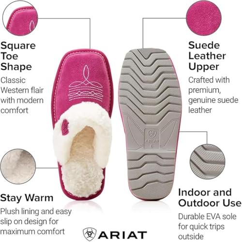 Image of ARIAT Women's Jackie Square Toe Warm Soft Genuine Suede Leather Indoor Outdoor Slippers with Plush Collar