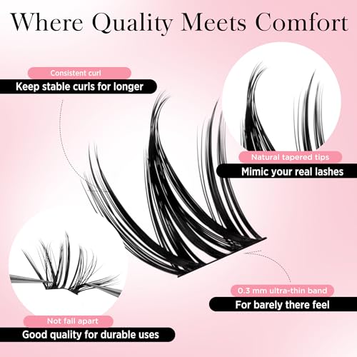 Image of Fairy Lash Clusters Wispy Lashes Clusters with spikes, 10-16mm Manga Eyelash Clusters, DIY Individual Lash Extensions with Soft Ultra-thin Band, 120pcs (D05)