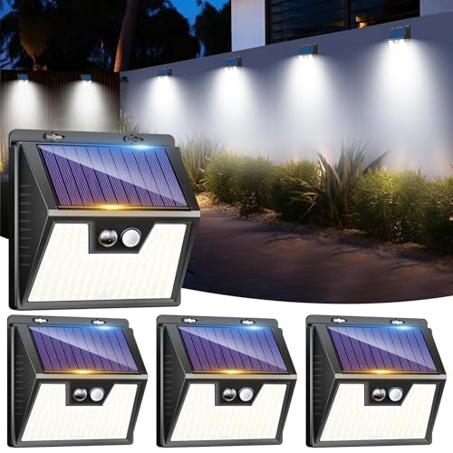 LOTMOS 4 Stück Solarlampen für Außen mit Bewegungsmelder, 176 Superhelle LED Solarleuchten für Aussen IP65 Wasserdichte, 3 Modi Solar Lampe...