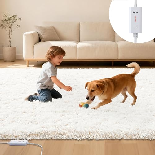 GarveeHome Wired Heated Floor Mat 4x6 ft Electric Heated Rug Gaming Rug with 3 Heat Levels & Auto Off Soft Plush Heating Carpet Foot Warmer for Living Room Bedroom Office Playroom Game Room White