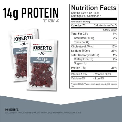 Image of Oh Boy! Oberto Classics Thin Style Peppered Beef Jerky, 7 Ounce